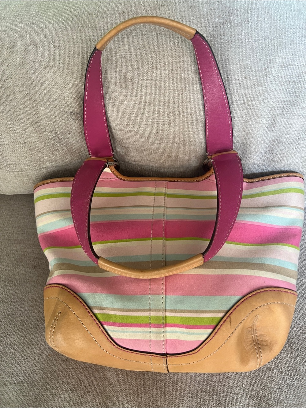 Vintage Coach Soho Twill Stripe with tan leather accents - Picture 3 of 8